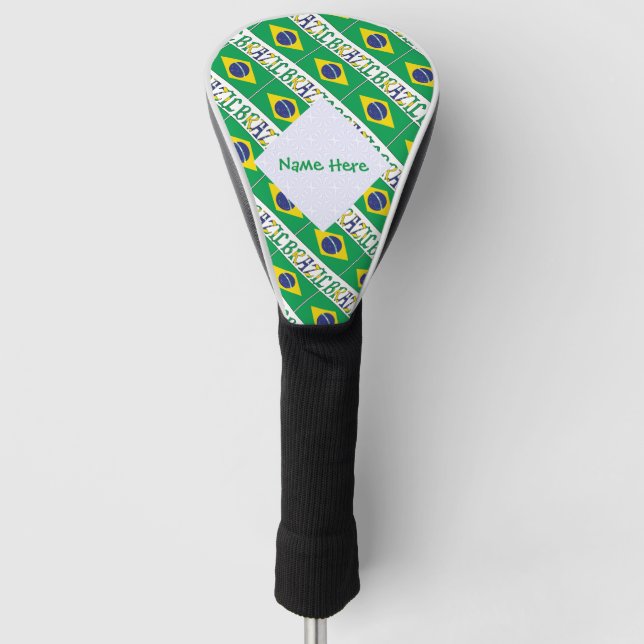 Brazil Brazilian Flag Tiled Green Personalisation  Golf Head Cover (Front)