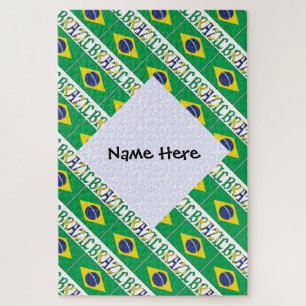 Brazil Brazilian Flag Tiled Personalised Name  Jigsaw Puzzle