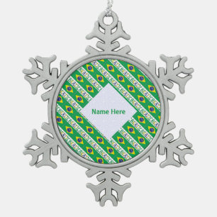 Brazil Brazilian Flag Tiled Personalised Snowflake Pewter Christmas Ornament