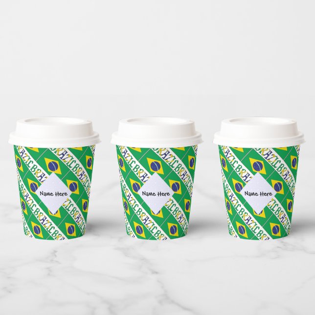 Brazil Brazilian Flag Tiled Personalized Name  Paper Cups (Multi)