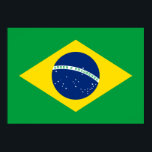 Brazil – Brazilian National Flag Poster<br><div class="desc">National flag of Brazil The Brazilian flag is green with a yellow rhombus in the middle. On top of this is a blue disc with various star constellations, which is overlaid by a band with Brazil's motto. This flag was introduced in 1889, and has a 7:10 proportion. Note that any...</div>