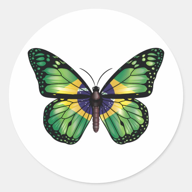 Brazil Butterfly Monarque Flag Classic Round Sticker (Front)