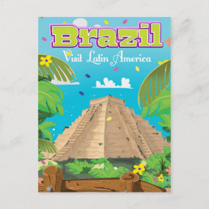Brazil Cartoon travel poster print. Postcard