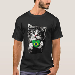 Brazil Cat Heart Brazilian Pride Brasilian Roots B T-Shirt
