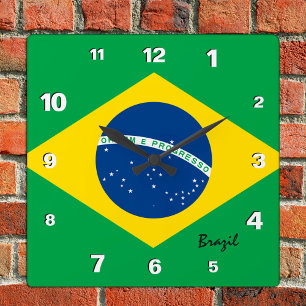 Brazil Clock, patriotic home, Brazilian Flag Square Wall Clock