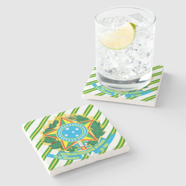 Brazil coat arms stone coaster (Side)
