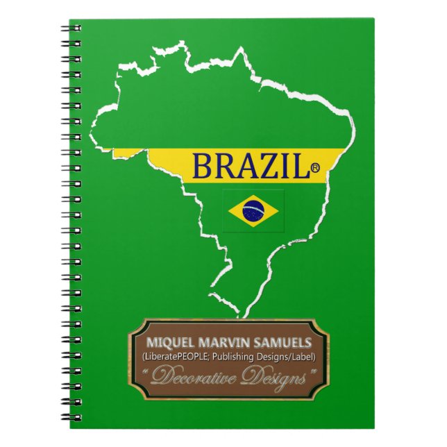Brazil country outline Flag Colours Modern Noteboo Spiral Notebook (Front)