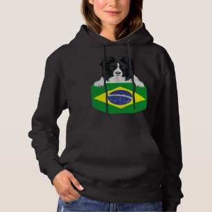 Brazil Flag Border Collie Dog In Pocket Hoodie