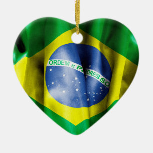 Brazil Flag Ceramic Heart Christmas Decoration