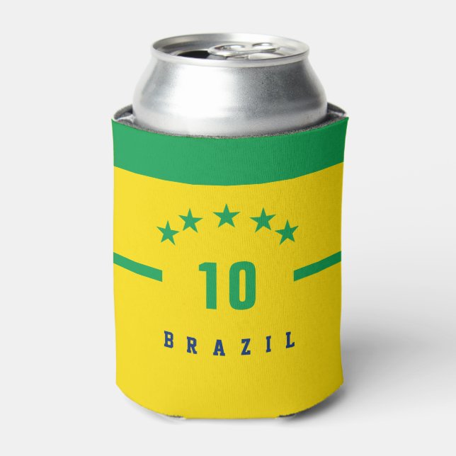 Brazil Flag Colours World Cup Soccer Can Cooler (Can Front)