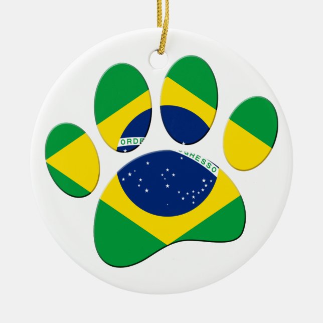 Brazil Flag Dog Paw Print Ceramic Tree Decoration (Front)