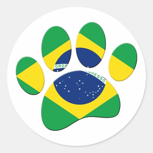 Brazil Flag Dog Paw Print Classic Round Sticker (Front)