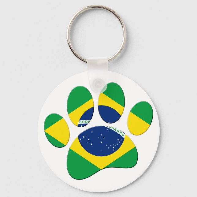 Brazil Flag Dog Paw Print Key Ring (Front)