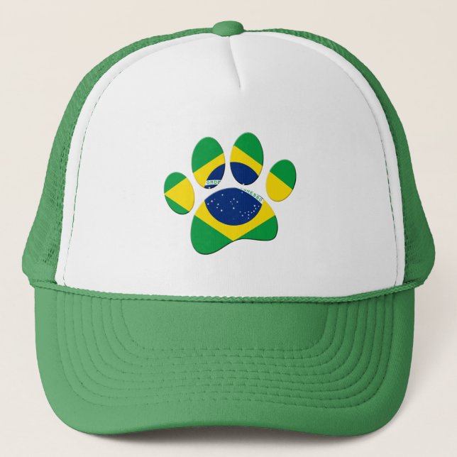 Brazil Flag Dog Paw Print Trucker Hat (Front)