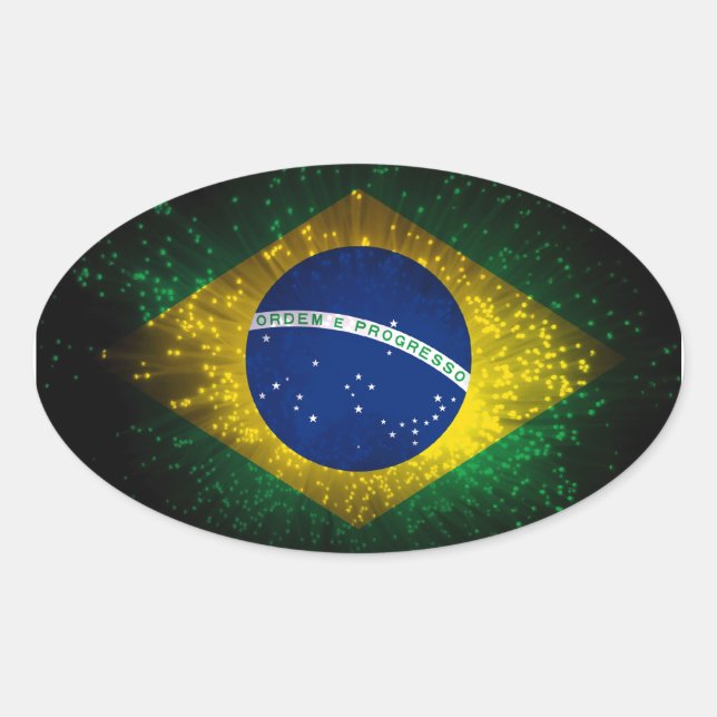 Brazil Flag Firework Oval Sticker (Front)