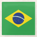 Brazil flag glass coaster<br><div class="desc">The green color represents the country's forests,  the yellow diamond symbolizes its mineral riches,  the white is a symbol of peace and purity,  while the blue is associated with the color of the sky.</div>