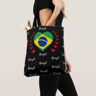 Brazil Flag & Heart Brazilian Flag fashion /sport Tote Bag