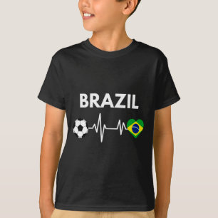 Brazil Flag Heartbeat Soccer Design Long Sleeve  T-Shirt