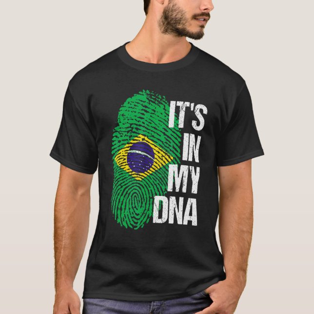 Brazil Flag Home Heart Roots Fingerprint Dna T-Shirt (Front)