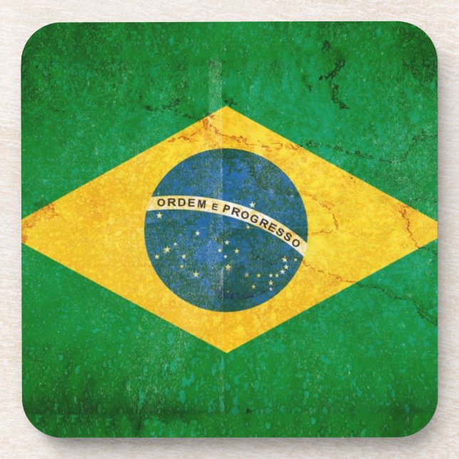 Brazil Flag in Grunge Coaster (Front)