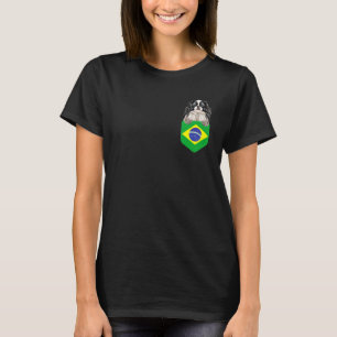 Brazil Flag Japanese Chin Dog In Pocket T-Shirt