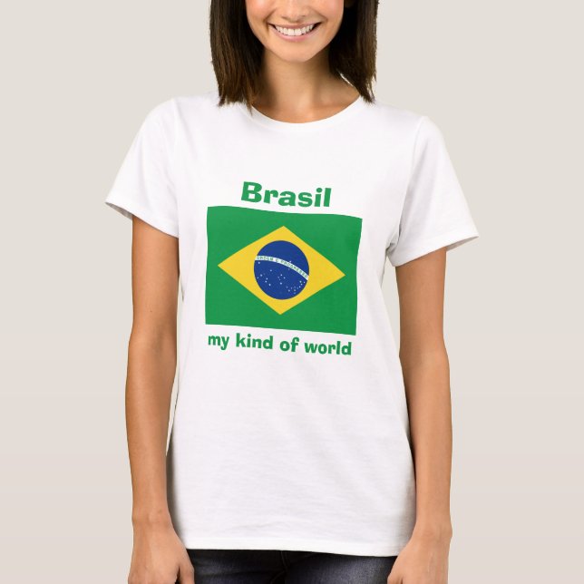 Brazil Flag + Map + Text T-Shirt (Front)