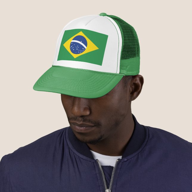 Brazil Flag Patriotic Pride Festival Fashion Trucker Hat (In Situ)