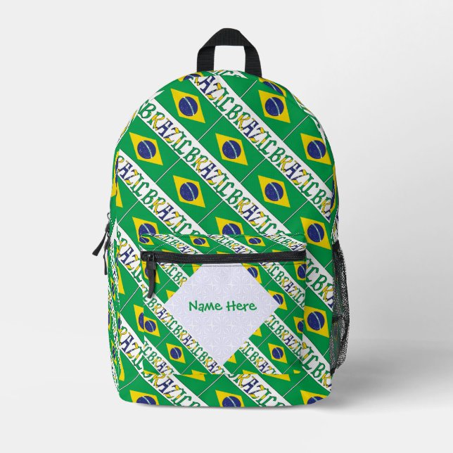 Brazil Flag Personalised Heritage Printed Backpack (Front)