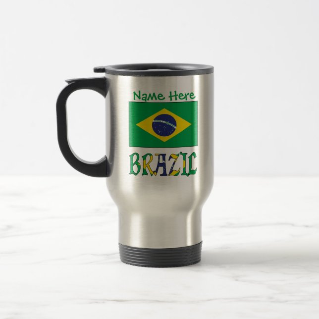 Brazil Flag Personalised  Travel Mug (Left)