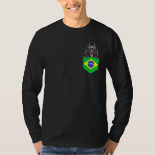 Brazil Flag Schipperke Dog In Pocket T-Shirt