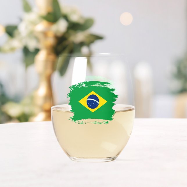 Brazil flag stemless wine glass (Insitu (Wedding))