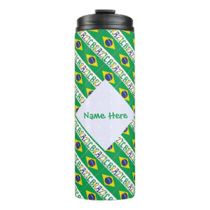 Brazil Flag Tiled Personalised Name Thermal Tumbler
