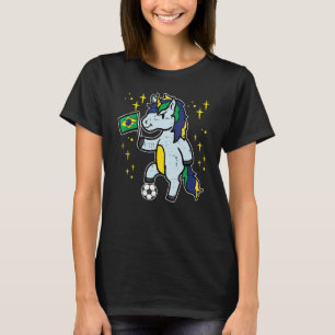 Brazil Flag Unicorn Football Soccer Fan Women Girl T-Shirt