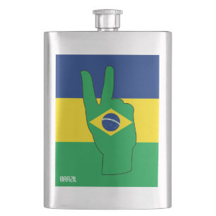 Brazil Flag Victory Sign Patriotic Hip Flask