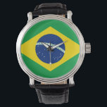 Brazil Flag Watch<br><div class="desc">Show your Brazilian Pride with this Brazil Flag watch featuring the flag of Brazil. Water-resistant with three-hand quartz movement and available in multiple styles including Classic Stainless steel,  vintage black leather strap,  two-tone,  sporty,  rhinestone,  glitter,   kid's stainless steel and kid's adjustable bezel.</div>