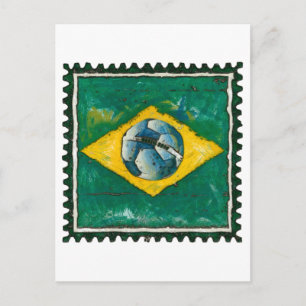 Brazil flag with ball like stamp postcard