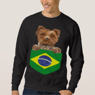 Brazil Flag Yorkshire Terrier Dog In Pocket Sweatshirt
