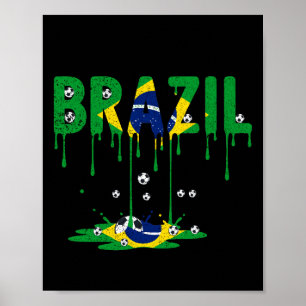 Brazil Football Dripping Flag Poster