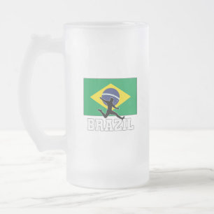 Brazil Football Soccer National Team Frosted Glass Beer Mug
