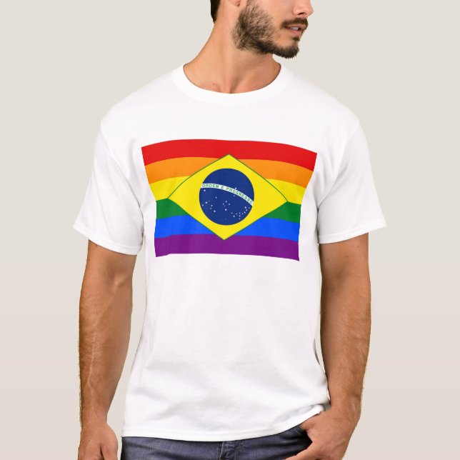 Brazil Gay Pride Rainbow Flag T-Shirt (Front)