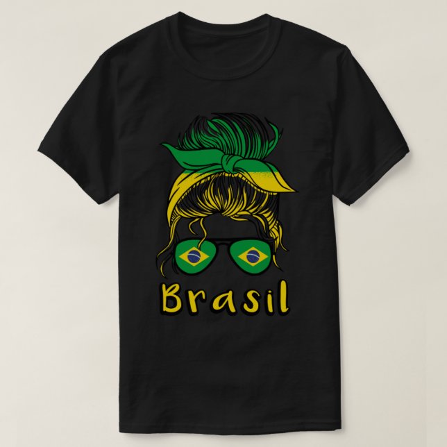 Brazil Girl football World Cup Brazilian flag Bras T-Shirt (Design Front)