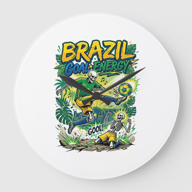 Brazil Goal Energy Skeleton Striker Nations Creati Large Clock (Front)