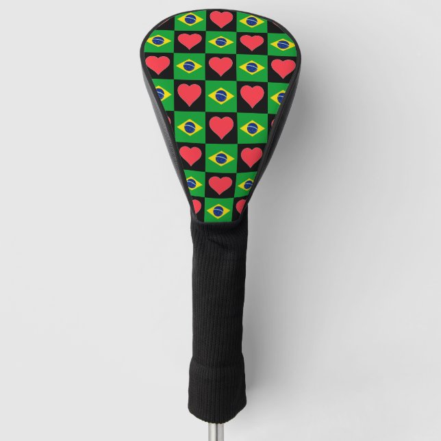 Brazil Golf Love Heart Pattern Patriotic Brazilian Head Cover (Front)