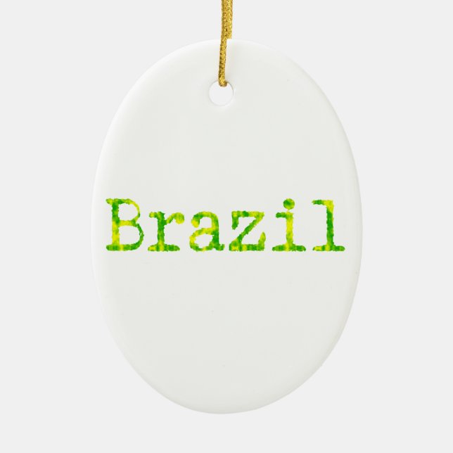Brazil Green and Yellow Font Ceramic Tree Decoration (Front)