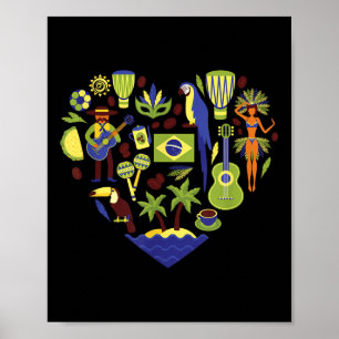 Brazil Heartbeat Soccer Beach Flag Cultural Displa Poster