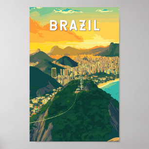 Brazil Illustration Travel Art Vintage Poster