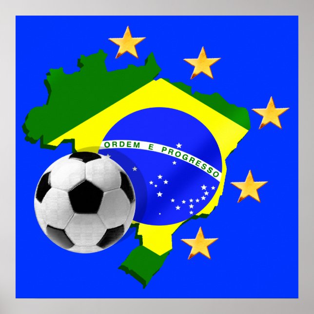 Brazil map 5 stars soccer ball gifts poster (Front)