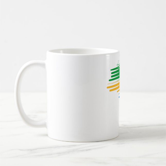 Brazil map border with brazilian flag colours coffee mug (Left)