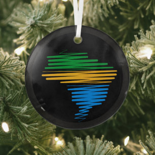 Brazil map border with brazilian flag colours glass tree decoration