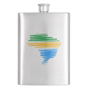Brazil map border with brazilian flag colours hip flask